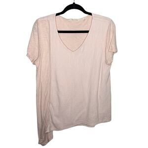SOFT SURROUNDINGS / blush pink gauze asymmetrical hem short sleeve top